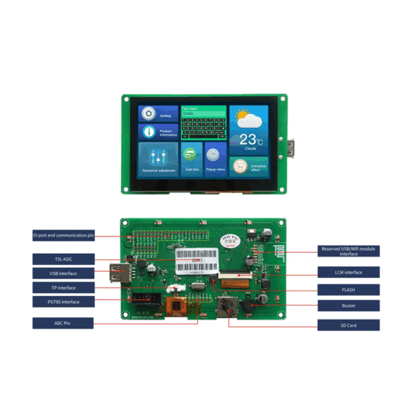 📌 EKT043 – 4.3” T5L1 Çipli Fonksiyon Geliştirme Kartı - Görsel 2